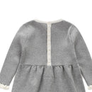 Spring and Autumn Kids Clothing Baby Girl Gray Cotton Knitting Dress Infant Bow Dress Long Sleeves Outing Children Clothes