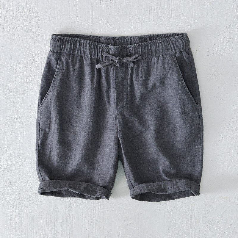 Summer Men Shorts Elastic Waist Drawstring Solid Simple Beach Cotton Linen Male Outfit