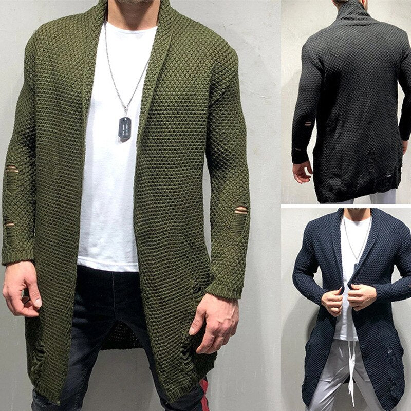 Men Cardigan Sweater Casual Knitted Sweaters Coat Men Tops Streetwear Mid-length Sweater Mens Jumper Clothing