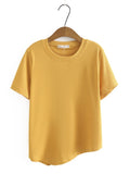 T Shirt Women Clothing Femme Tops Summer Casual O-Neck Short Sleeve Asymmetrical Length Solid Tees