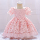 Summer Baptism Princess Party Short Sleeve Costume Vintage Toddler Dress For Baby Girl Clothes Flower