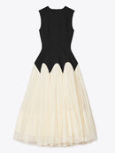 Patchwork Mesh Hit Dresses For Women Round Neck Sleeveless High Waist Ball Gown Dress Female Summer