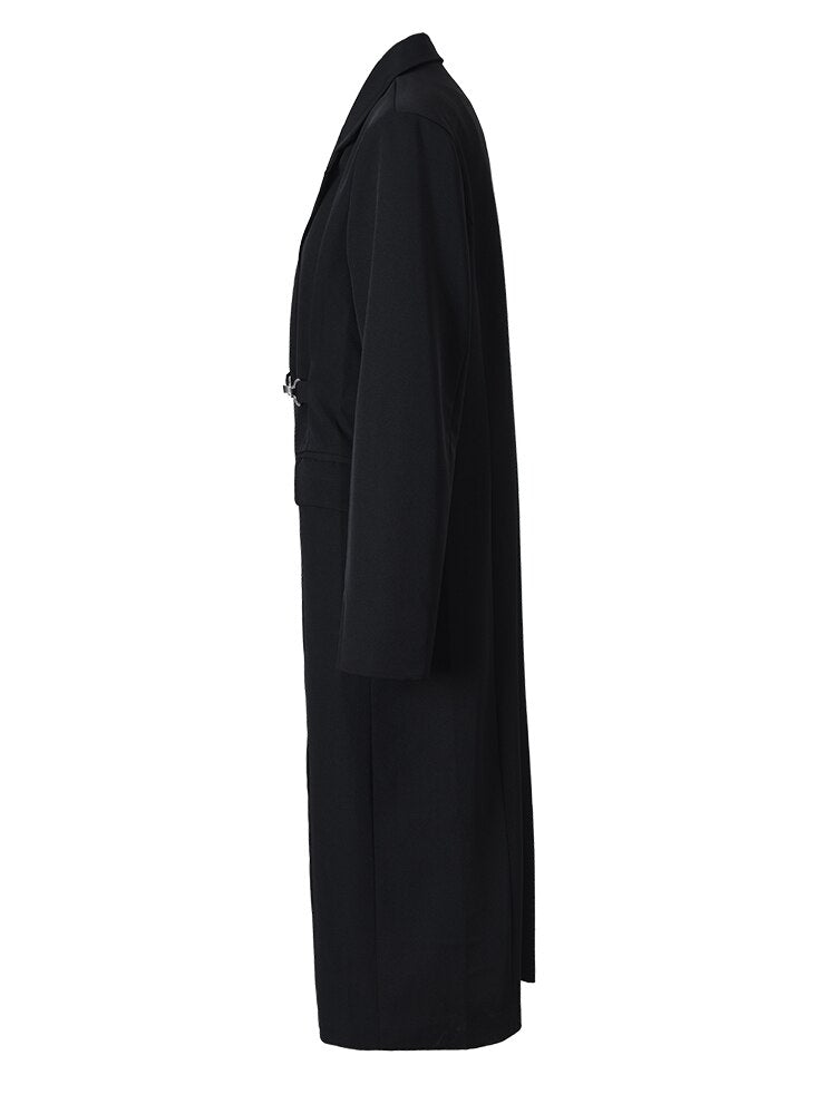 Women Metal Buckle Long Elegant Trench Lapel Long Sleeve Windbreaker Tide Spring Autumn