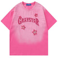 Vintage T-Shirt Streetwear Embroidery Letter Star Gradient Washed Tshirt Summer Casual Loose Tee Top Couple