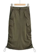Womens Drawstring Patchwork Pockets Cargo Fashion High Waist Solid Split Loose Casual Skirts Spring