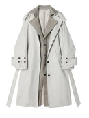 Women Beige Trench Lapel Long Sleeve Loose Fit Windbreaker Spring Autumn