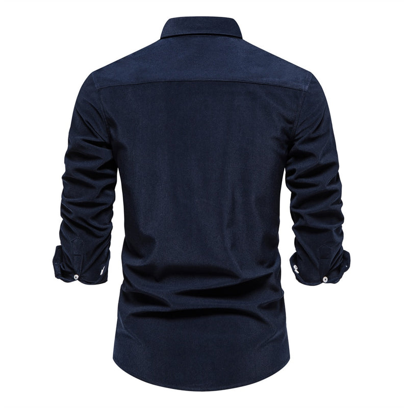 Retro Men Corduroy Shirt Single Pocket Casual Loose Shirt for Men Autumn Thicken Warm