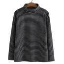 Women Clothing Autumn Winter Striped Long Sleeve Warm Thick Velvet Turtleneck