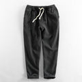 Summer Fall Elastic Waist Solid Men Versatile Cotton Linen Pants Simple Loose Basic Casual Ankle Length Trousers