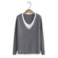 Sweater Ladies Fashion Contrast Splice V-Neck Jumper Women Autumn Winter Basic Style Slim Knitted Pullovers
