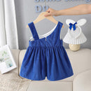 Autumn and Winter Kids Clothing Baby Girl Sets Plus Velvet Infant White Tops Blue Suspenders Dress Suit Children Clothes
