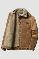 Warm Corduroy Mens Jackets Winter Coats Fur Collar Pockets Military Jacket Casual Jacket Outwear Male Thermal Army Black Brown