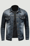 Spring Denim Jacket Men Jeans Coat Cotton Elasticity Turndown Collar Long Sleeve Slim Clothes Gray Blue Bomber