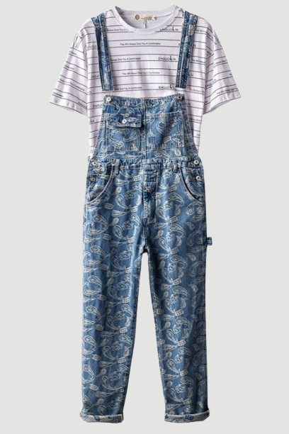 Retro Printing Jeans Loose Hip Hop Street Dance Jumpsuits Leisure Denim Trousers