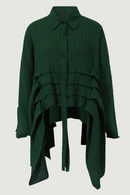 Women Green Irregular Pleated Lapel Long Sleeve Loose Fit Shirt  Spring Autumn