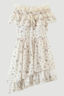 Asymmetry Floral Lace Splicing Cascading Party Mini Dress Women