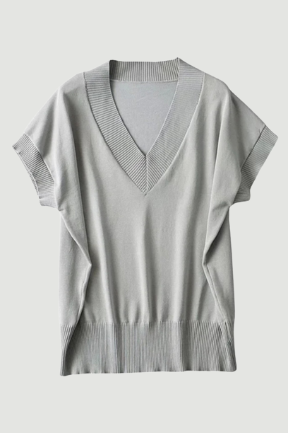 England Style Office Lady Simple V-neck Knitted TShirt Women Pullover Tops Loose Short Sleeve Spring Sweater Women