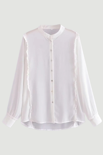 England Style Stand Collar Blouse Ruffles Chiffon Shirt Long Sleeve Blouse Women Tops