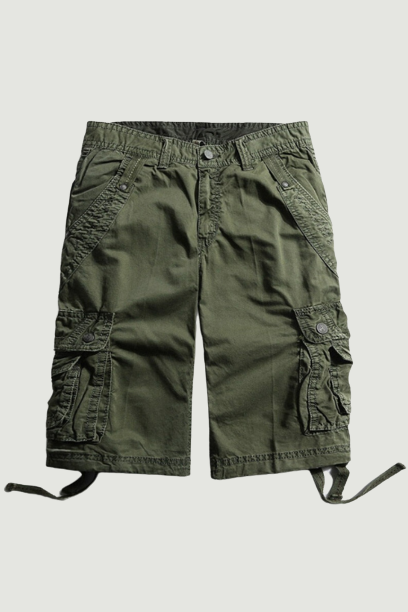 Summer Calf-Length Cargo Mens Cotton Shorts Multi-pocket Solid Male Puls Size Beach Shorts Capris Fat