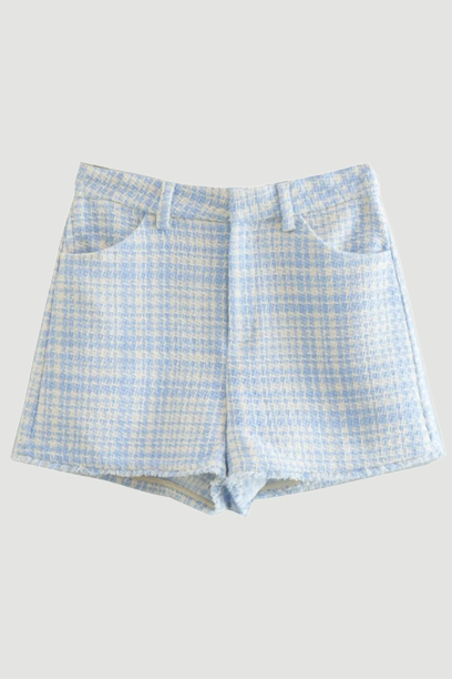 Autumn Shorts England Plaid Texture Woolen High Waist Bermuda Women