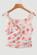 Summer Ins Blogger High Street Gauze Tank Tops Sexy Short Shirt Floral Casual Blouse Women