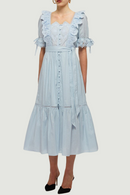 Elegant Dresses For Women Square Collar Short Sleeve Backless High Waist Spliced Bowknot Dress Female Clothes Summer