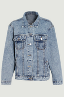 Streetwear Denim Jacket For Women Lapel Long Sleeve Patchwork Pockets Solid Single Breasted Jackets Female Clothing