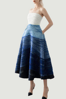 Patchwork Denim Strapless Formal Dresses For Women Slash Neck Sleeveless High Waist Gradient Dress Female
