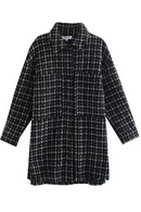 Winter Women Stripe Plaid Tweed Coat Women Single Breasted Long Sleeve Straight Vintage Jacket