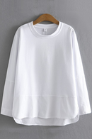 Autumn Hoodies Women Clothing LOOSE O-Neck Tops Casual Splice Asymmetrical Length Long Sleeve Sweatshirt