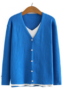 Sweaters Women Autumn Winter V-Neck Warm Slim Jumpers False Two Pieces Patchwork Knitted Pullovers