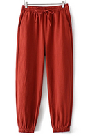 Women Loose High Waist Cotton Line Ankle Length Drawstring Harem Trousers
