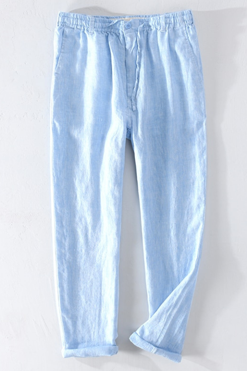 Men Dress Pants Summer New Casual Black Pants Men 100% Pure Linen Loose Solid Trousers Male
