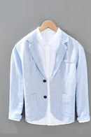 Casual Blazer Men Solid All-Match Suits Jackets Pure Linen Breathable Turn-down Collar Outerwear Coat