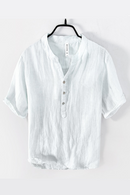 Vintage Linen T-Shirt for Men Pullover Casual V-Neck Short Sleeve Thin Breathable Tees Summer