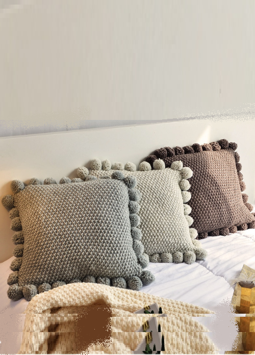 Knitted Cushion Cover Solid Gray Coffee Solid Nordic Style Pillow Case With Balls 45*45cm Soft For Sofa Bed Room Home Decorative