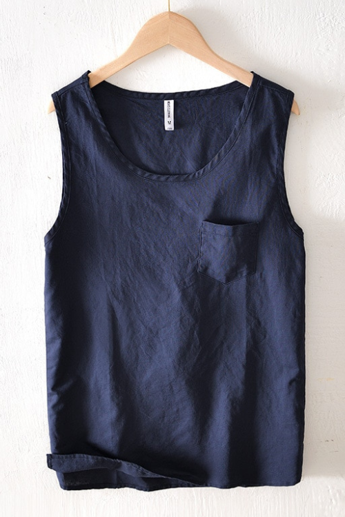 Summer Vintage Sleeveless Men Cotton Linen Thin Vest Gym Workout Waistcoat Outdoor Casual Tanks