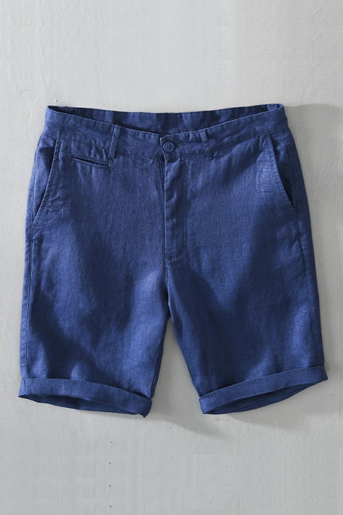 Mid Waist Linen Beach Shorts Summer Men Simple Business Casual Straight Pockets Solid Zipper Work Knee Length Pants