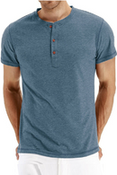 Men T-shirt Henry Neck Design Slim Fit Solid T-shirts Male Tops Tees Short Sleeve T Shirt For Men