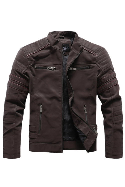 Winter Motorcycle Leather Jacket Men Vintage Fleece Warm Multi-pocket Leather Coat Male Zipper Autumn Outwear Jackets