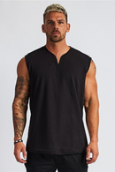 Summer Plain Cotton Fitness Mens Gym Tank Top Curved Hem V neck Gym Stringer Vest Bodybuilding Clothing Muscle Sleeveless Shirt