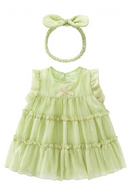 Baby Girl Cake Dress with Hairband Children Summer Flying Sleeve Dresses Kids O Neck Frocks Babies Party Clothes