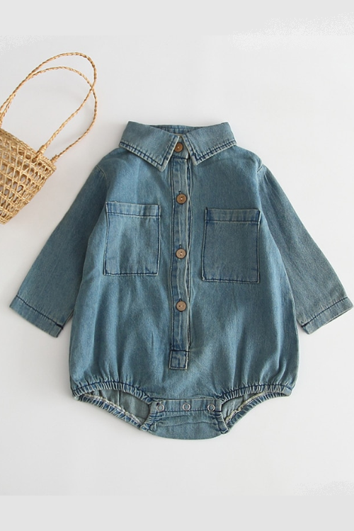 Barboteuse pour nouveau-né garçon et fille, combinaison en Denim à col rabattu, vêtements pour bébé de 0 à 18 mois
