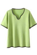 T-Shirt For Women Clothes Casual Ice Silk Knitted Tops Peach Collar Contrast Tee Summer