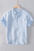 Chemises à manches courtes pour hommes coton lin col montant décontracté hauts pullover mâle été nouveau quotidien solide blanc vêtements