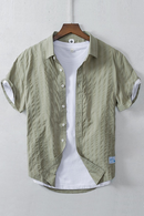 Chemise rayée à manches courtes pour hommes été 100% coton hauts homme blanc décontracté col rabattu vêtements quotidiens tendances