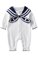 Spring and Autumn Children Clothing Baby Clothes Baby Girl One-Pieces Navy Style White Kids Romper Outing Infant Jumpsuit