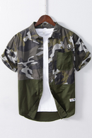 Camouflage Patchwork Shirt for Men Short Sleeve Tops Male Summer Casual Streetwear Clothes