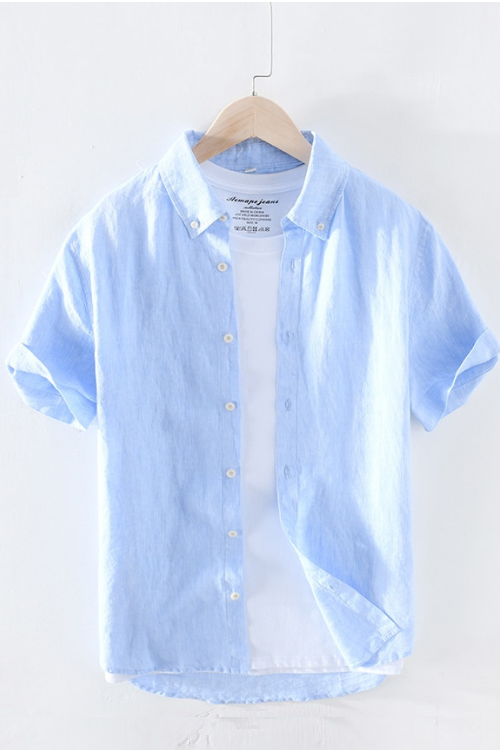 Printemps été nouveau pur lin coton chemises hommes Cool respirant classique basique bleu chemise mâle de haute qualité