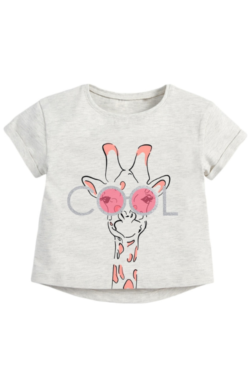 Children Summer New Baby Girls Clothes Animal Short Sleeve Giraffe Gray Cotton T Shirt Boy Tee Tops